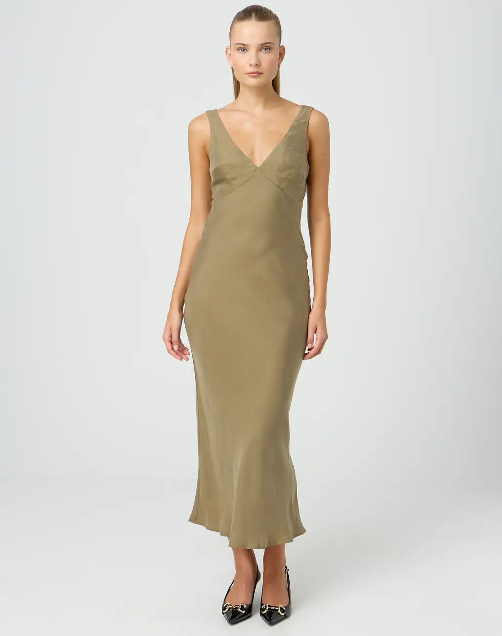 Cupro V Front Maxi Dress