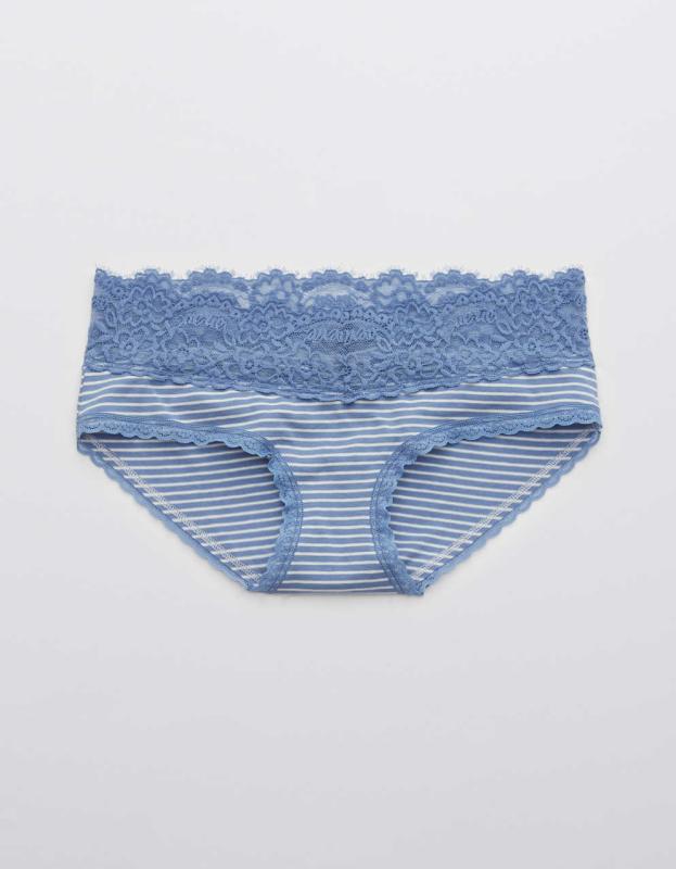 Aerie Cotton Eyelash Lace Striped Boybrief Underwear - Coast, L 