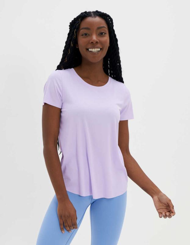 OFFLINE By Aerie Move-It Rib T-Shirt - Violet Flurry, S 