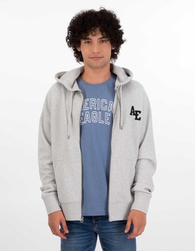 AE Fleece Graphic Zip Up Hoodie - Light Heather Gray, L 
