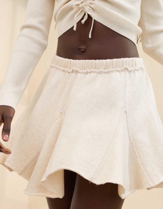 Aerie Fleece Godet Mini Skirt - Heather Frost, XL 