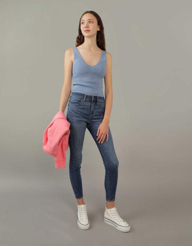 AE Ribbed Sweater Tank Top - Blue, L 
