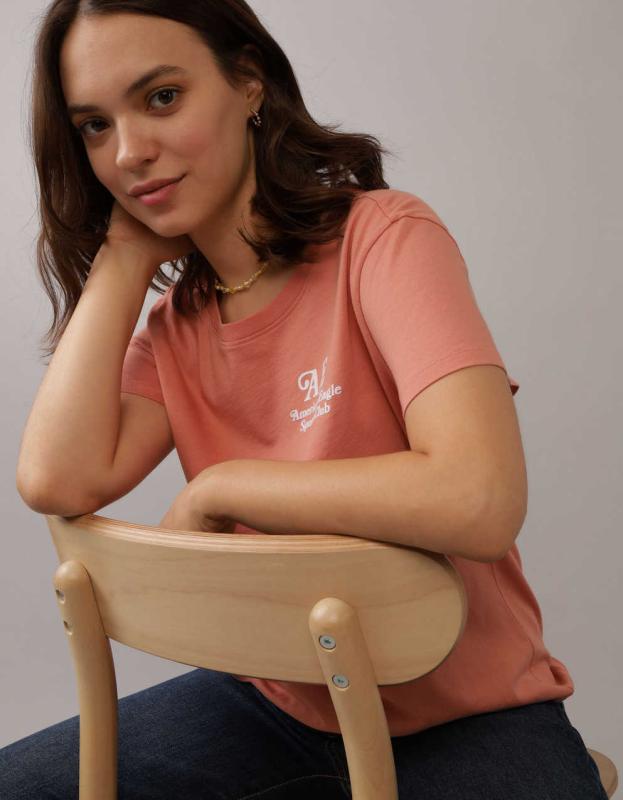 AE Slim Classic Logo Graphic T-Shirt - Rose, L 