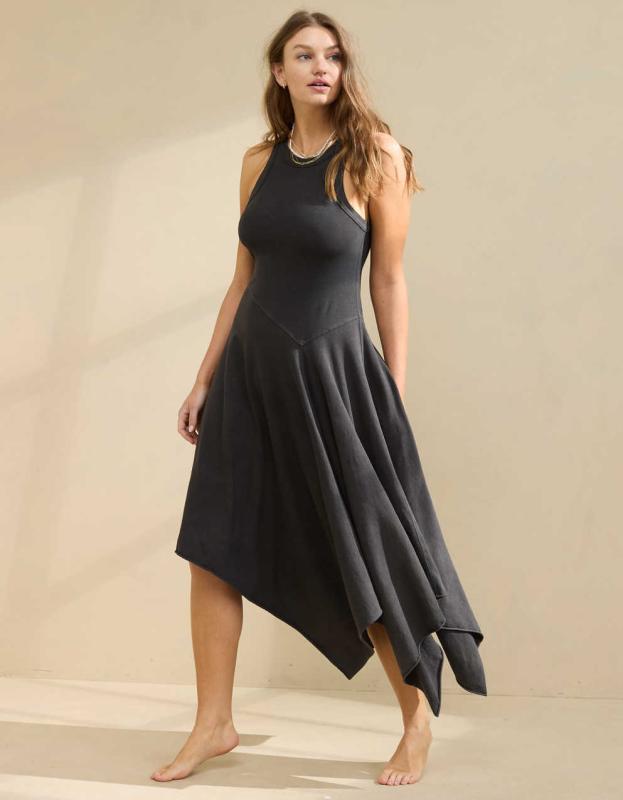Aerie Tank Asymmetric Midi Dress - Smoked Gray, S 