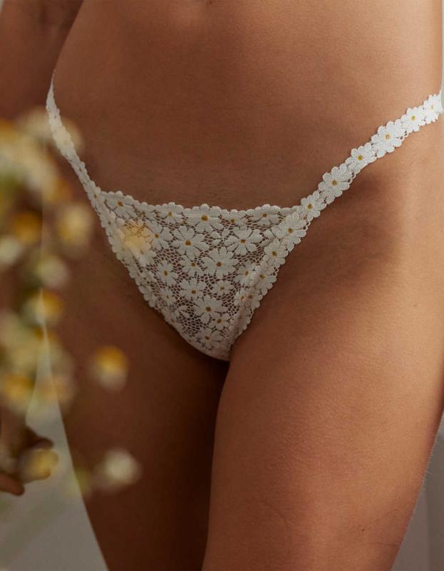 Show Off Daisy Lace String Thong Underwear - Soft Muslin, XL 