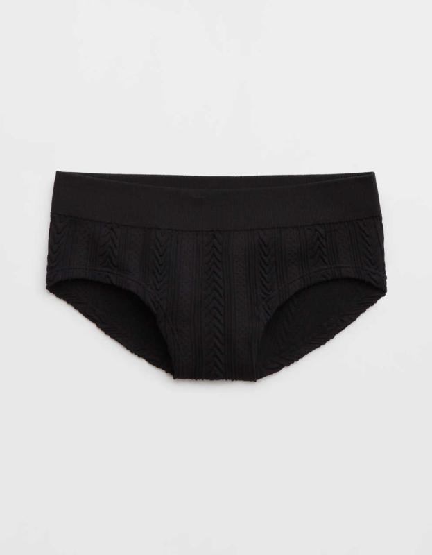 Aerie Seamless Cable Boybrief Underwear - True Black, XS 