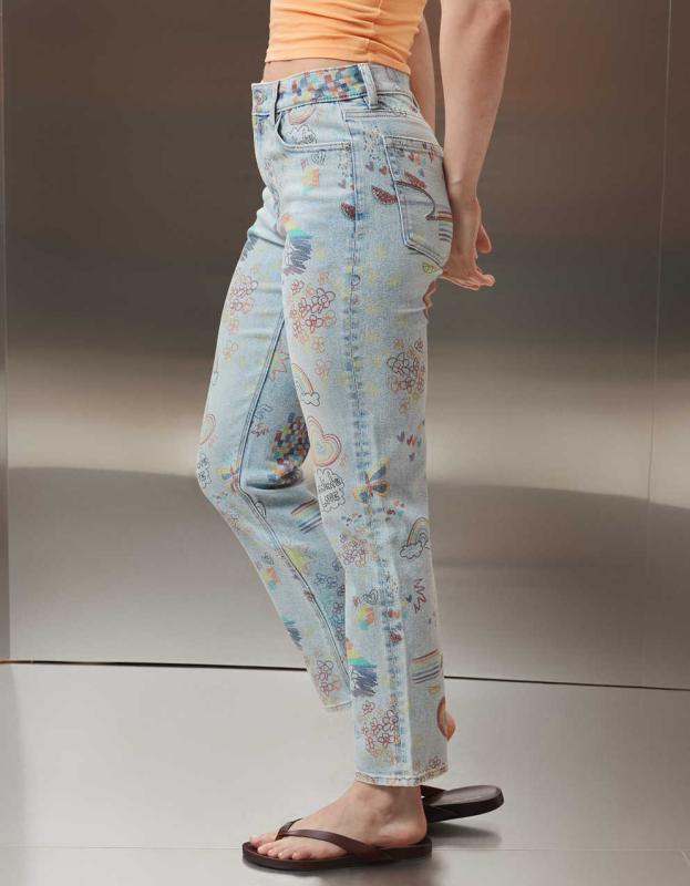 AE Pride Stretch Super High-Waisted Ankle Straight Jean - Multi, 0 