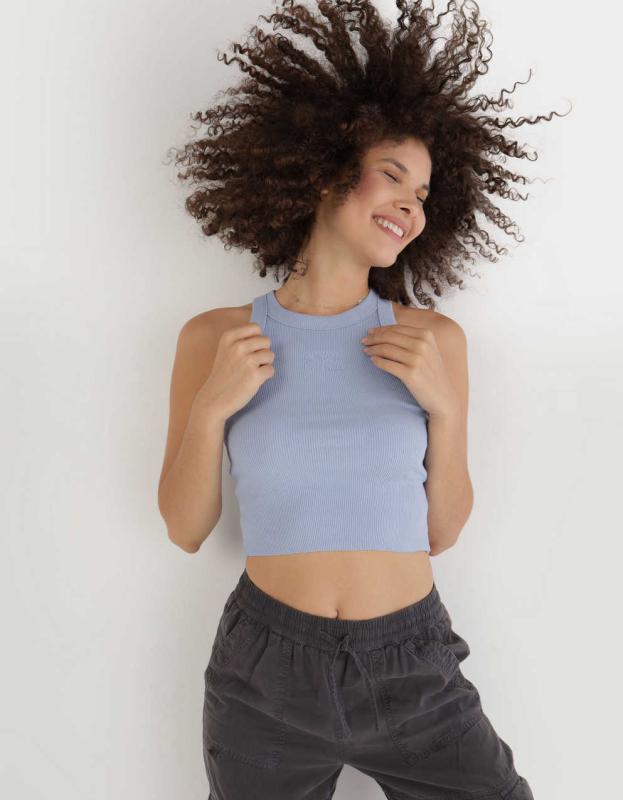 Aerie Free Spirit Ribbed Tank Top - Monaco Blue, S 