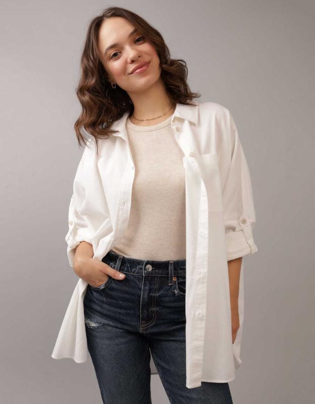 AE Go Big Oversized Shirt - White, XXS 