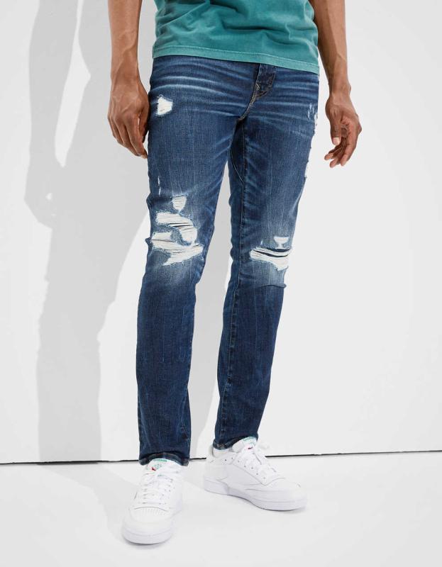 AE AirFlex 360 Patched Move-Free Slim Jean - Destroyed Dark Wash, 36W x 32L 