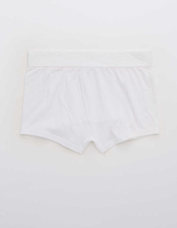 Aerie Ribbed Seamless Boyshort Underwear - White, XS 