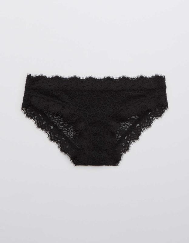Aerie Eyelash Lace Bikini Underwear - True Black, M 
