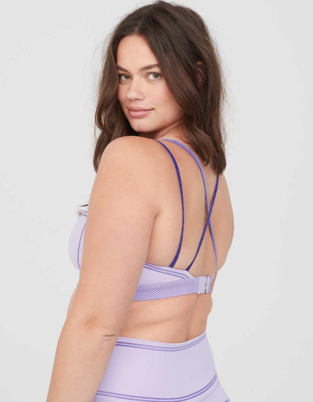 OFFLINE By Aerie Goals Velvet Trim Sports Bra - Purple Wash, XS 