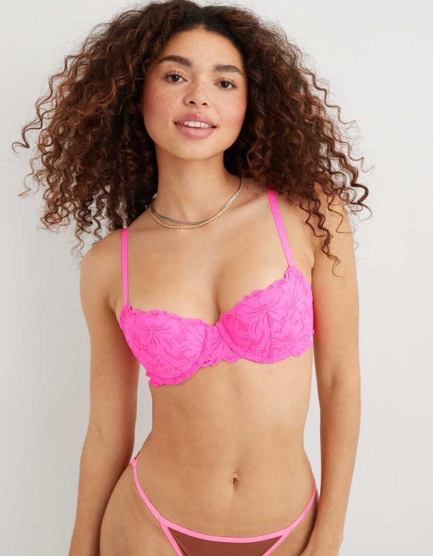 Aerie Real Power Balconette Beach Daze Lace Bra - Pink Infusion, 70C 