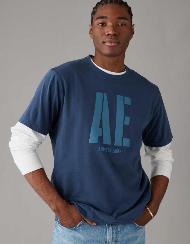 AE Logo Graphic T-Shirt - Navy, XS 