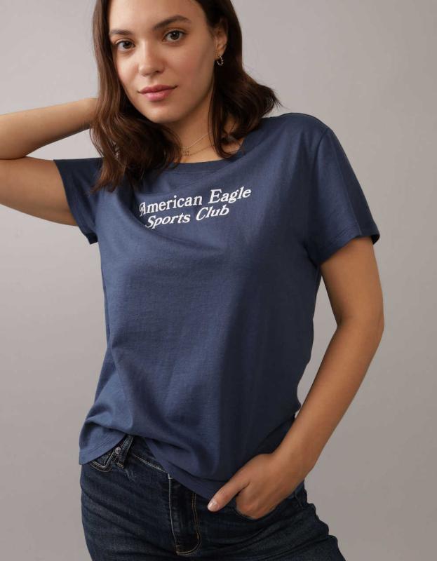 AE Slim Classic Logo Graphic T-Shirt - Blue, XS 