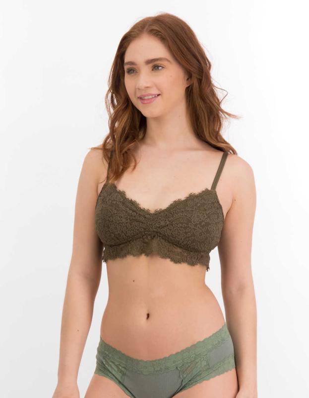 Aerie Lace Padded Push Up Bralette - Olive Thermal, M 