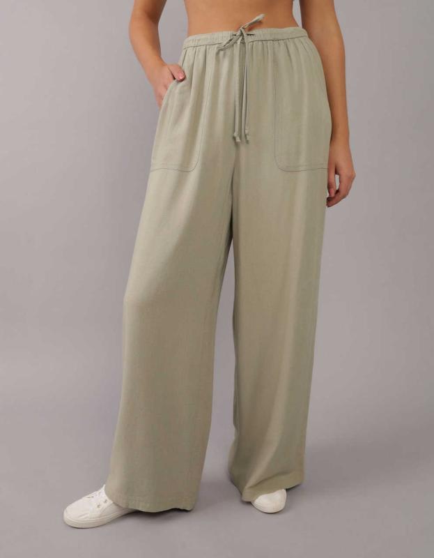 AE Wide-Leg Drawstring Pant - Faded Olive, XS 