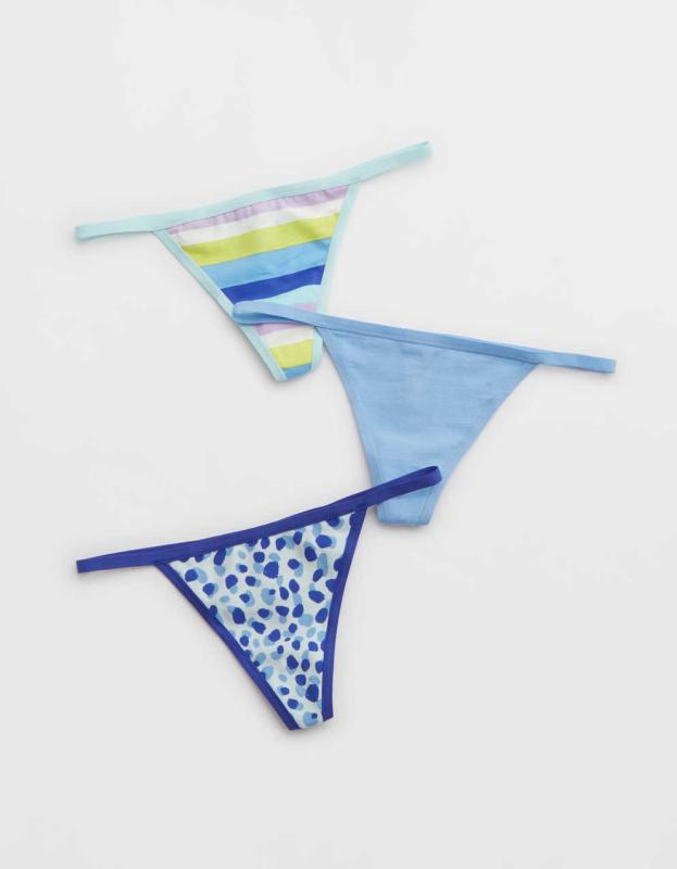Aerie Cotton String Thong Underwear 3-Pack - Multi, S 