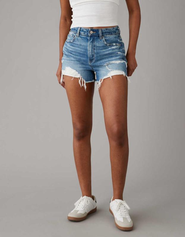 AE Strigid Ripped Denim Mom Short - Medium Bright Indigo, 12 