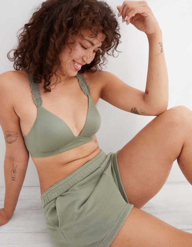 Aerie Real Sunnie Wireless Lightly Lined Blossom Lace Strap Bra - Earthy Vibes, 75C 