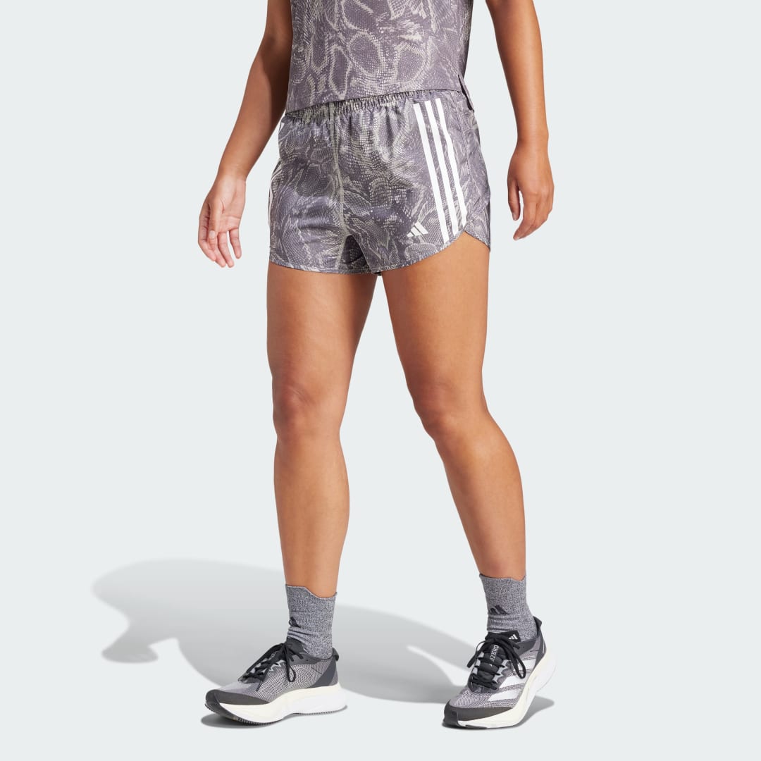adidas Own the Run Excite Allover Print AEROREADY Shorts Running XL 4" Women Wonder Beige