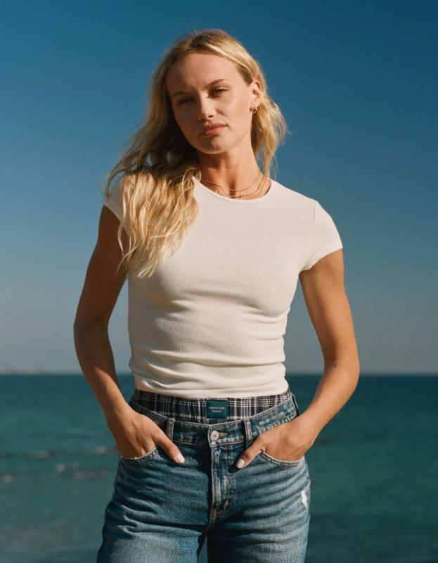 AE Hey Baby Ribbed T-Shirt - White, XS 