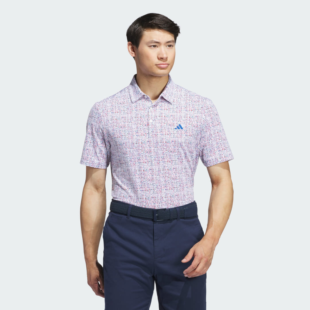adidas Ultimate365 Power Grid Print Polo Shirt Golf A/2XS Men White / Royal Blue / Better Scarlet / Green
