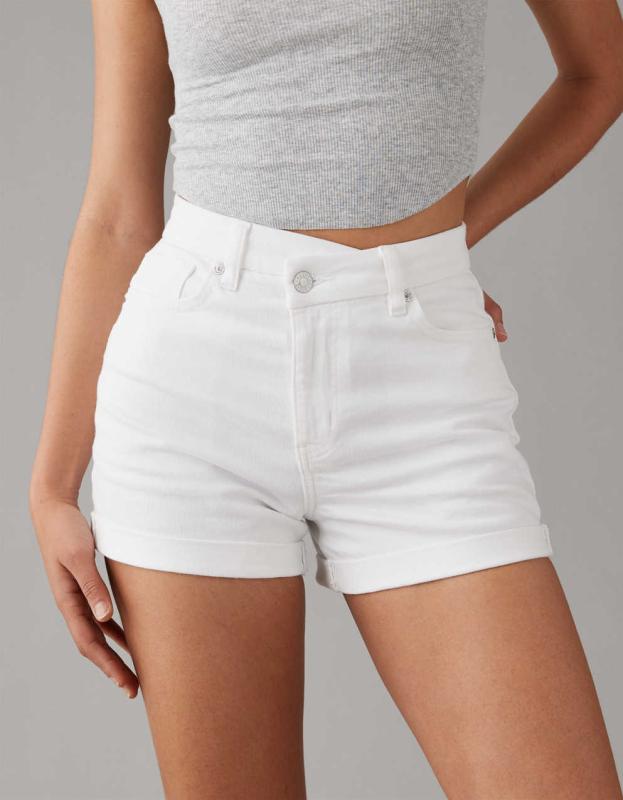 AE Stretch Curvy Denim Mom Short - White, 6 