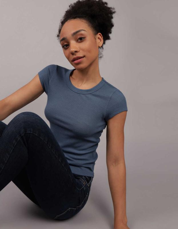 AE Hey Baby Waffle T-Shirt - Indigo, M 
