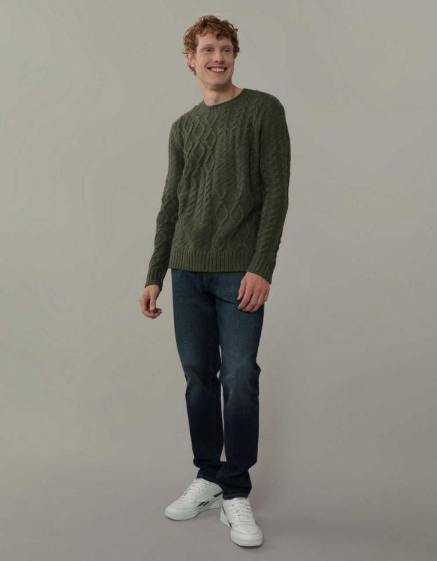 AE Cable-Knit Sweater - Green, M 