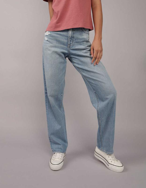 AE Strigid Super High-Waisted Baggy Straight Jean - Springs, 0 