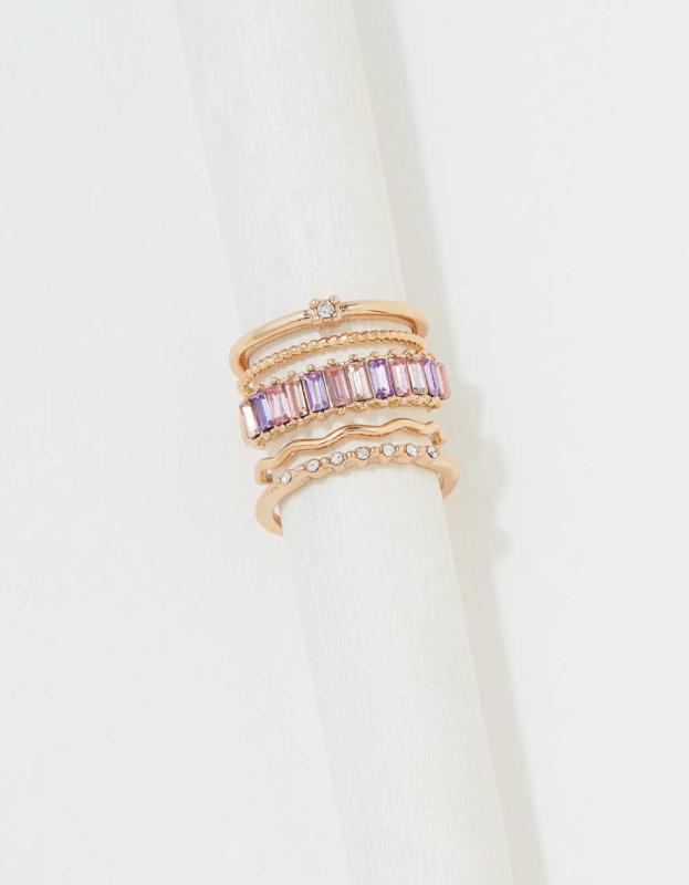 AEO Baguette Rings 5-Pack - Gold, 6 