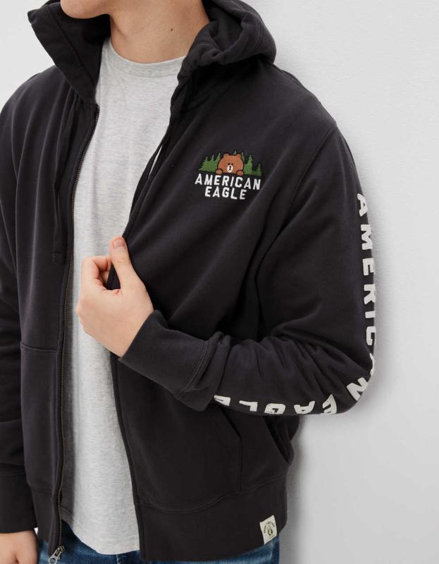 AE | LINE FRIENDS Zip-Up Graphic Hoodie - Black, M 