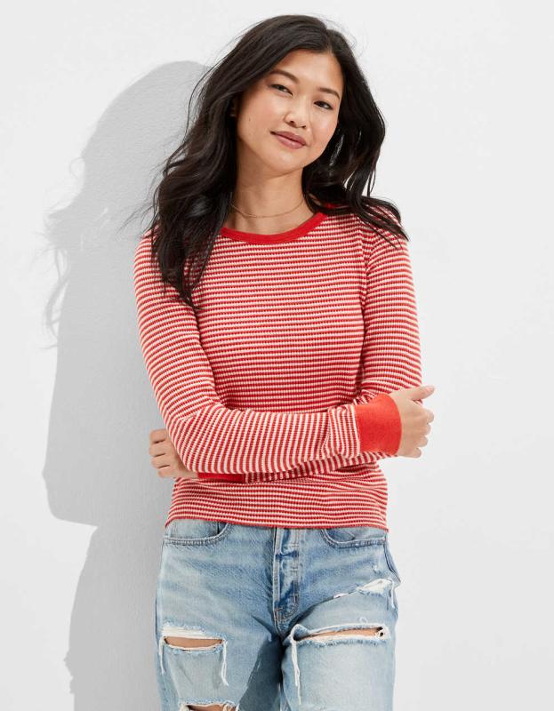 AE Waffle Layering Tee - Red, XXS 