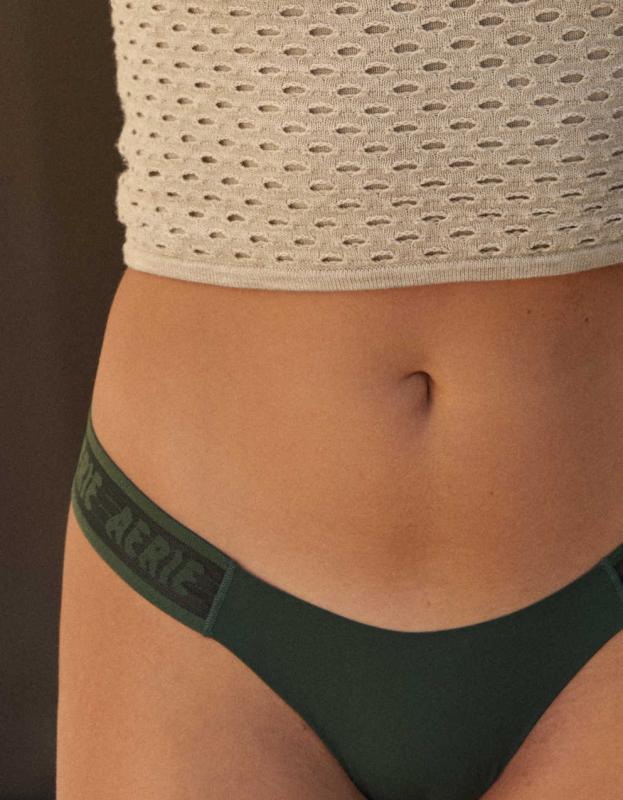 SMOOTHEZ No Show Logo Thong Underwear - Sycamore, L 