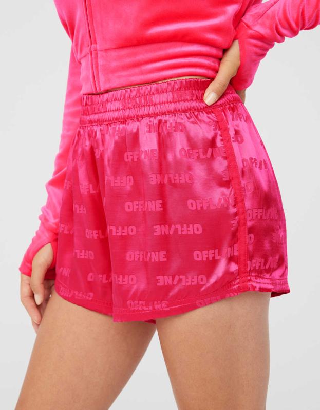 OFFLINE By Aerie Satin Logo Track Short - Luminous Rose, M 