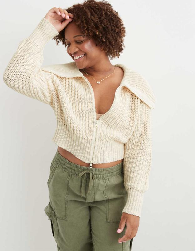 Aerie Double Zip Cardigan - Toasted Coconut, XS 