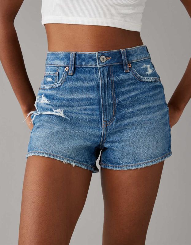 AE Strigid Ripped Denim Mom Short - Medium Tinted, 4 