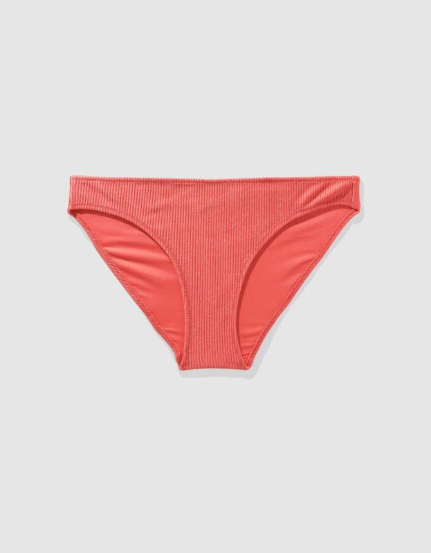 Aerie Shine Rib Full Coverage Bikini Bottom - Resort Red, L 
