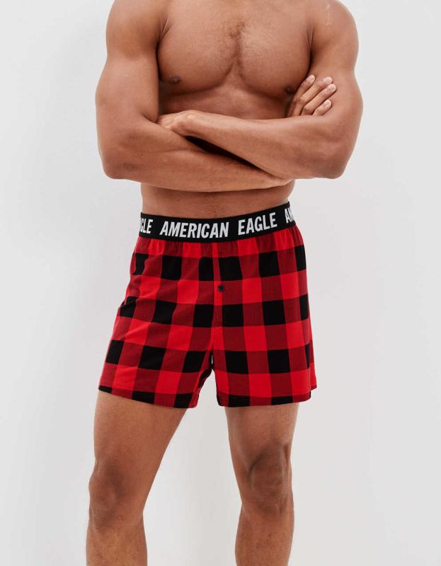 AEO Plaid Ultra Soft Boxer Short - Brick Red, XS 