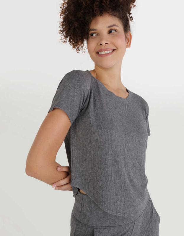 Aerie Real Soft® Ribbed Sleep Tee - Iron Heather, XS 