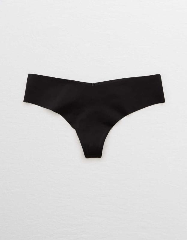 SMOOTHEZ No Show Thong Underwear - True Black, S 