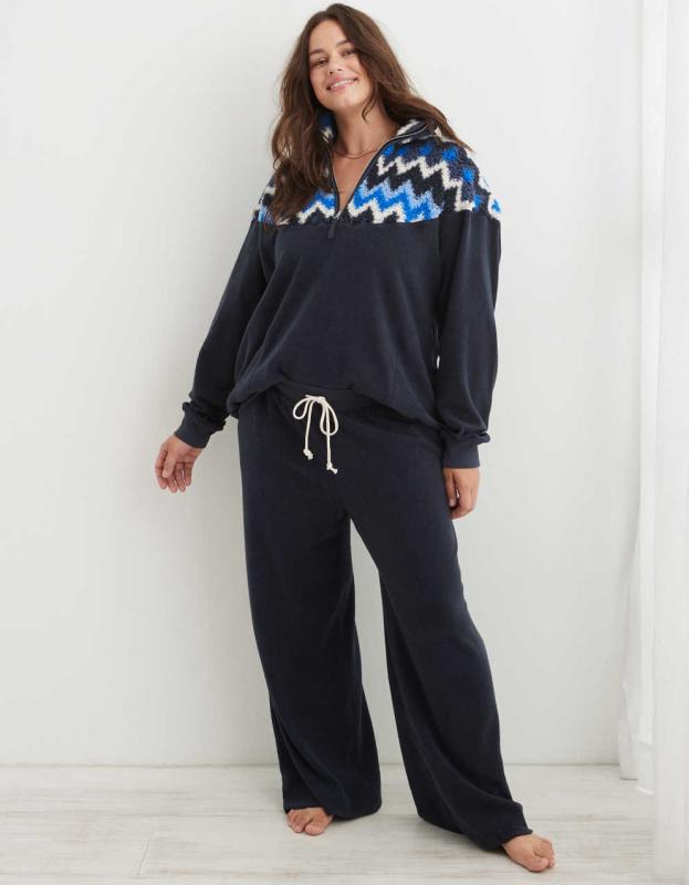Aerie Hometown Holiday Skater Pant - Night Sea, L 