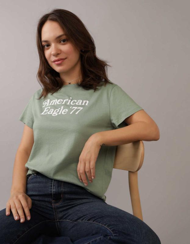 AE Slim Classic Logo Graphic T-Shirt - Faded Olive, L 