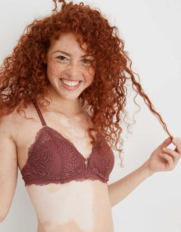 Aerie Real Power Wireless Push Up Be Free Lace Bra - Earthen, 70C 