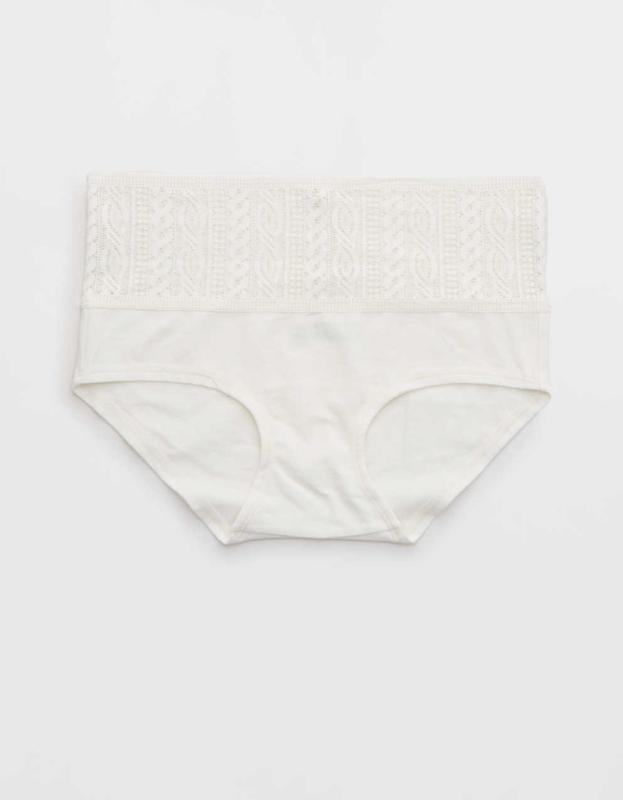 Aerie Cotton Cable Lace Boybrief Underwear - Soft Muslin, L 