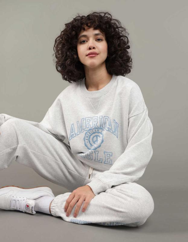 AE Graphic Crew Neck Sweatshirt - Heather Gray, XL 