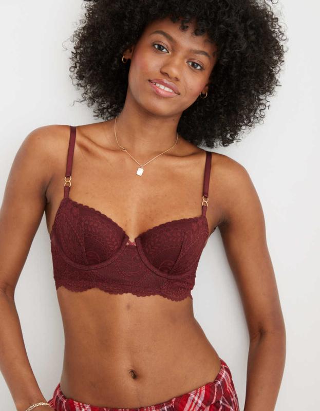 Aerie Real Power Paisley Lace Balconette Bra - Royal Berry, 70B 