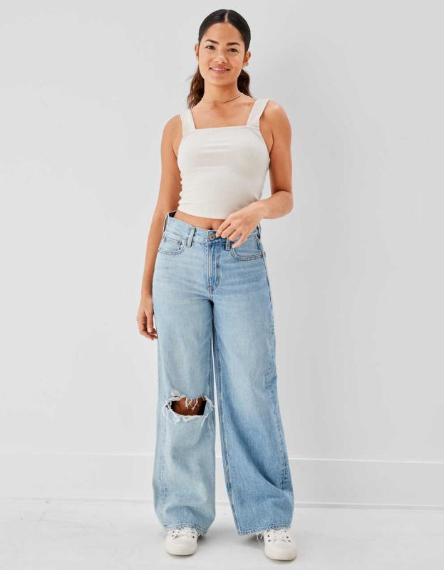 AE Ripped Super High-Waisted Baggy Wide-Leg Jean - Truly Two Toned, 6 